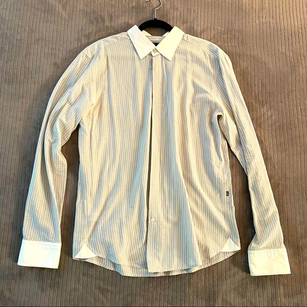 Hugo Boss Men’s Blue and White Striped Dress Shirt